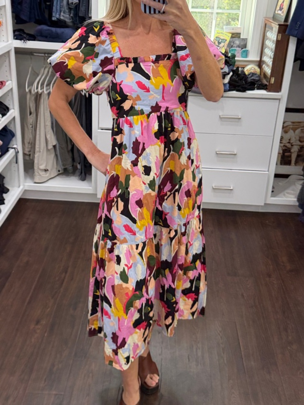 CROSBY by Mollie Burch Multicolor Floral Puff-Sleeve Midi Dress